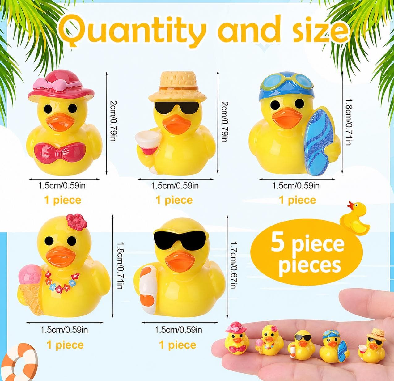 Mini Resin Beach Ducks Set, Summer Party Favors, Cruise Jeep Ducking Collectibles - Thumbnail 2
