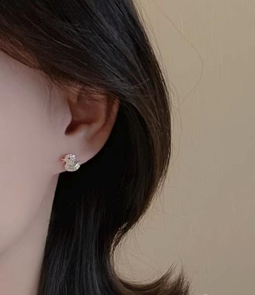 Lucky Duck Stud Earrings – 18K Gold Plated Cute Duck Earrings for Women, Sparkly Duck Ear Jewelry, Daily Wear Gift for Duck Lovers - Thumbnail 4