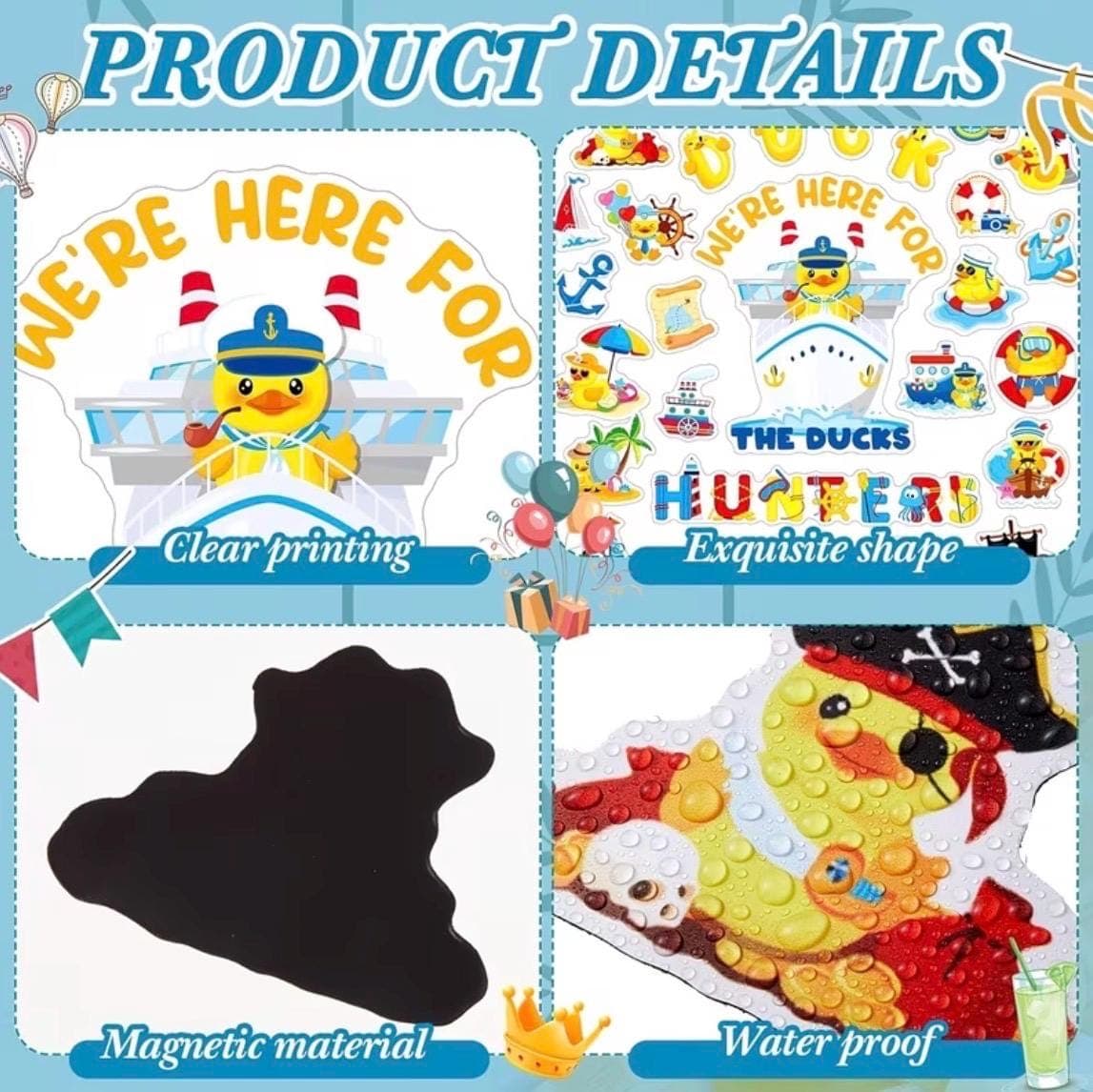 27pcs Large Cruise Ship Door Magnetic Decoration Set | Porthole Magnetic Decals & Summer Rubber Duck Themes - Thumbnail 3