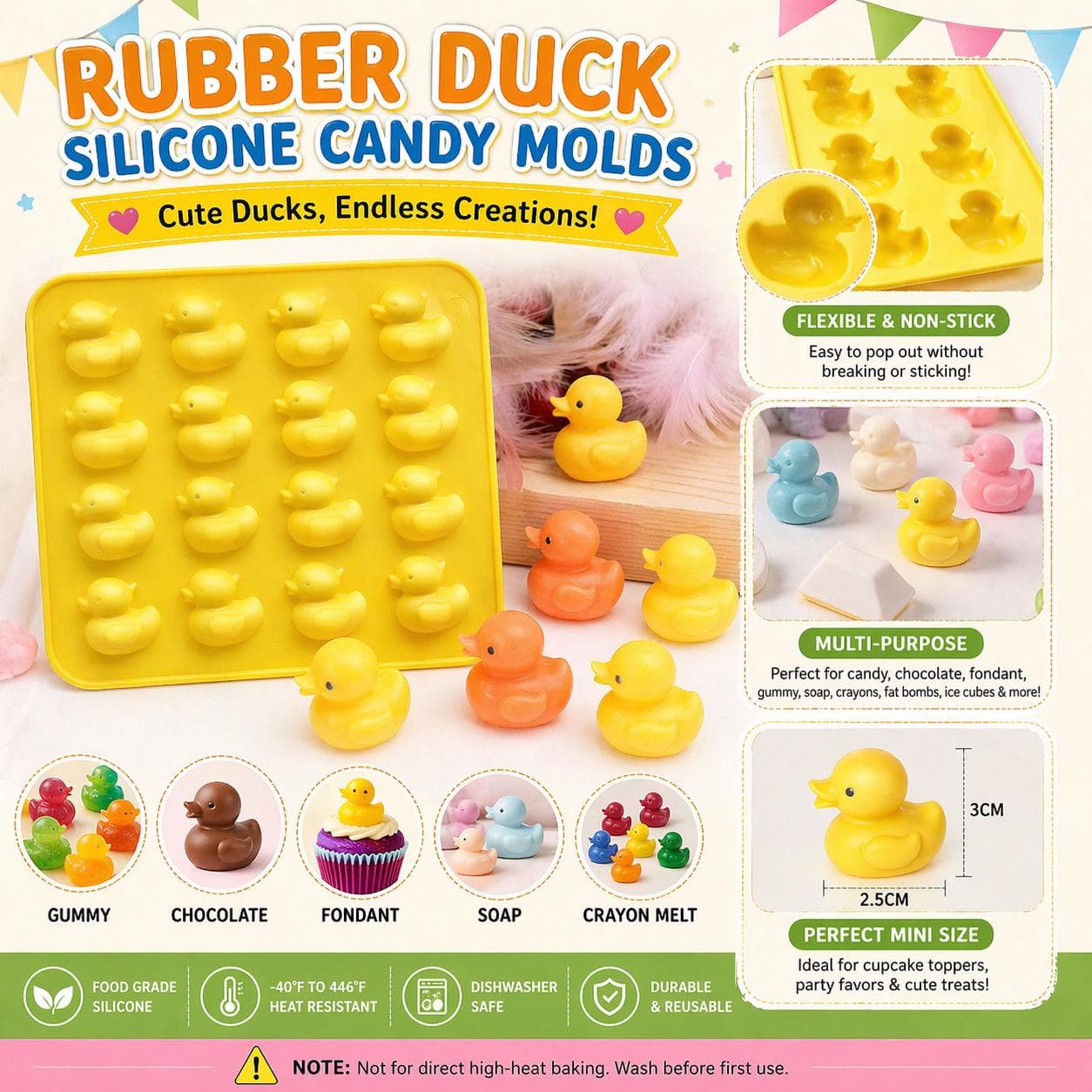 Mini Rubber Duck Silicone Mold | Candy, Chocolate, Fondant, Soap Tray - Image 1