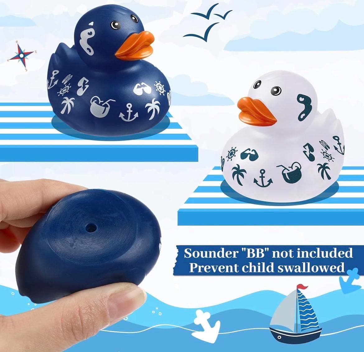 8pcs Cruise Ducks for Hiding – 2 Inch Mini Rubber Duck Set, 4 Blue & 4 White Nautical Ducks for Cruise Ships, Jeep Ducking and Gifts - Thumbnail 3