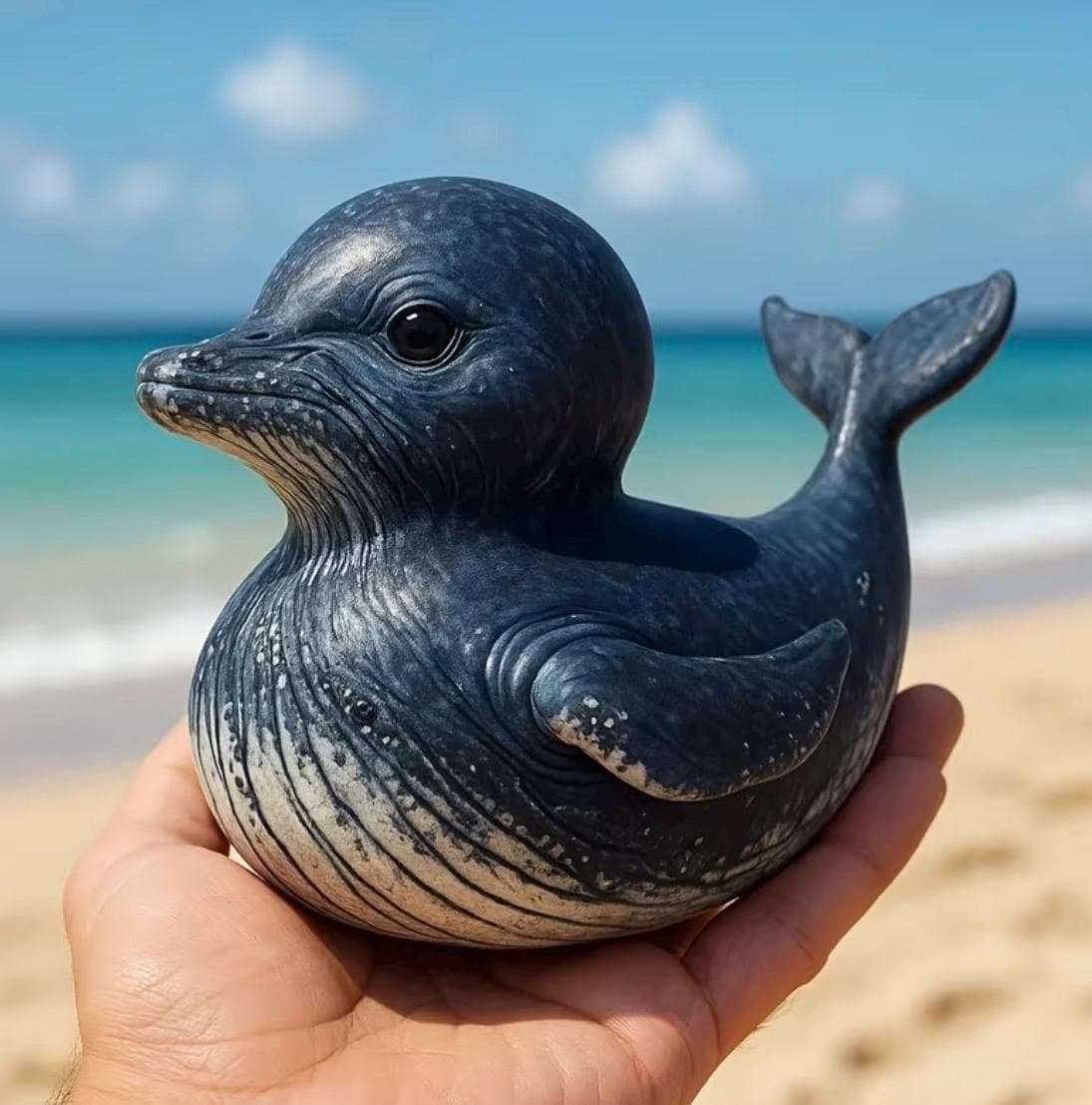 Whale Themed Duck Figurine, Hand Painted Resin Ocean Duck Decor, Coastal Beach Duck Collectible, Cruise Duck Gift, Jeep Duck Gift Nautical - Thumbnail 3