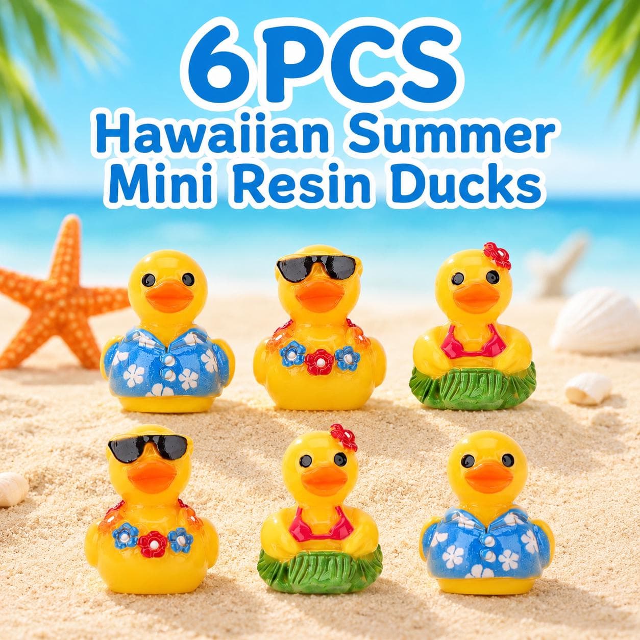 6PCS Hawaiian Summer Mini Resin Ducks - Image 1