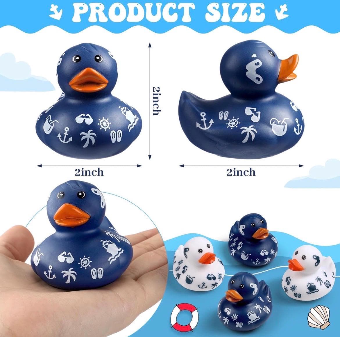 8pcs Cruise Ducks for Hiding – 2 Inch Mini Rubber Duck Set, 4 Blue & 4 White Nautical Ducks for Cruise Ships, Jeep Ducking and Gifts - Thumbnail 2