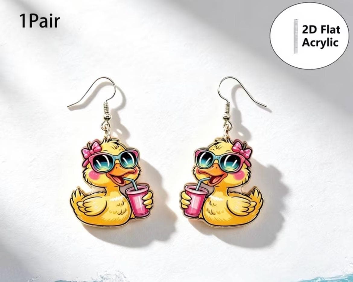 Cute Duck Acrylic Earrings 1 Pair – 2D Flat Cartoon Duck Dangle Earrings, Lightweight Duck Lover Jewelry, Cruise Duck & Jeep Duck Gift - Thumbnail 3