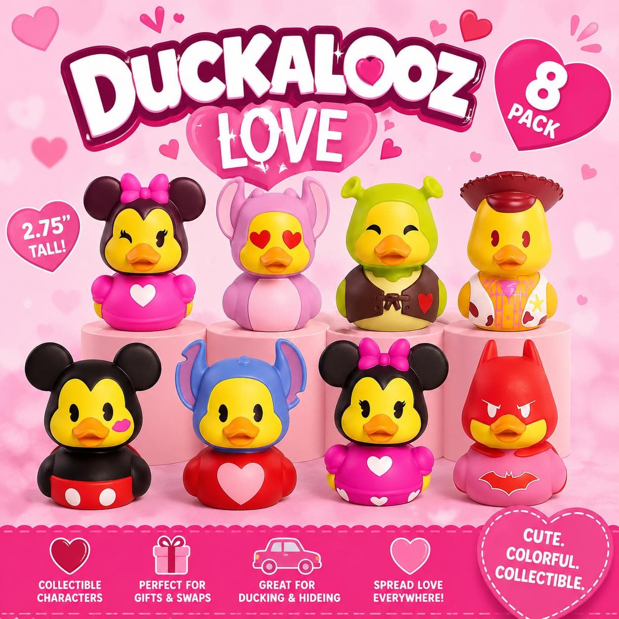 8pc Duckalooz Love Rubber Duck Set, Valentine Inspired Character Ducks, Cute Collectible Ducks for Jeep Ducking, Cruise Ducks, Gifts & Swaps - Image 1