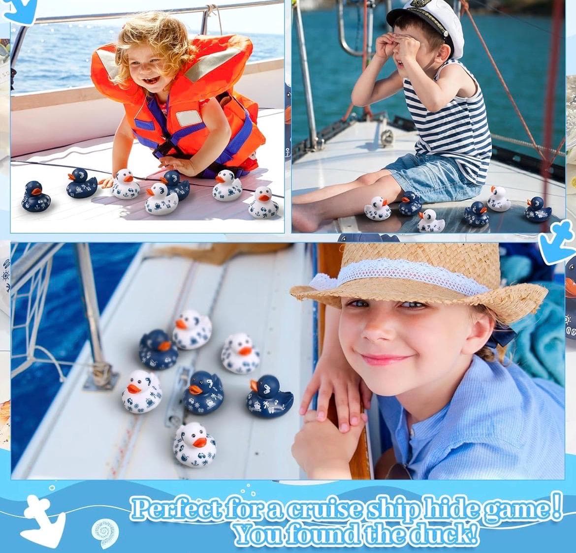 8pcs Cruise Ducks for Hiding – 2 Inch Mini Rubber Duck Set, 4 Blue & 4 White Nautical Ducks for Cruise Ships, Jeep Ducking and Gifts - Thumbnail 7