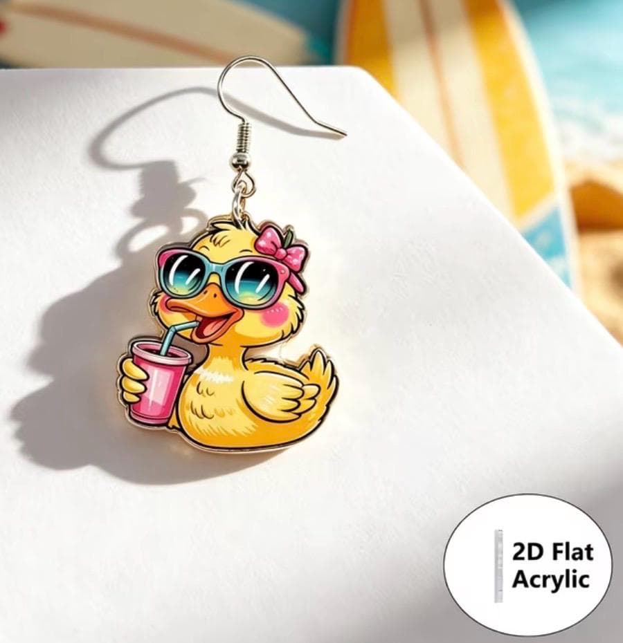 Cute Duck Acrylic Earrings 1 Pair – 2D Flat Cartoon Duck Dangle Earrings, Lightweight Duck Lover Jewelry, Cruise Duck & Jeep Duck Gift - Thumbnail 4