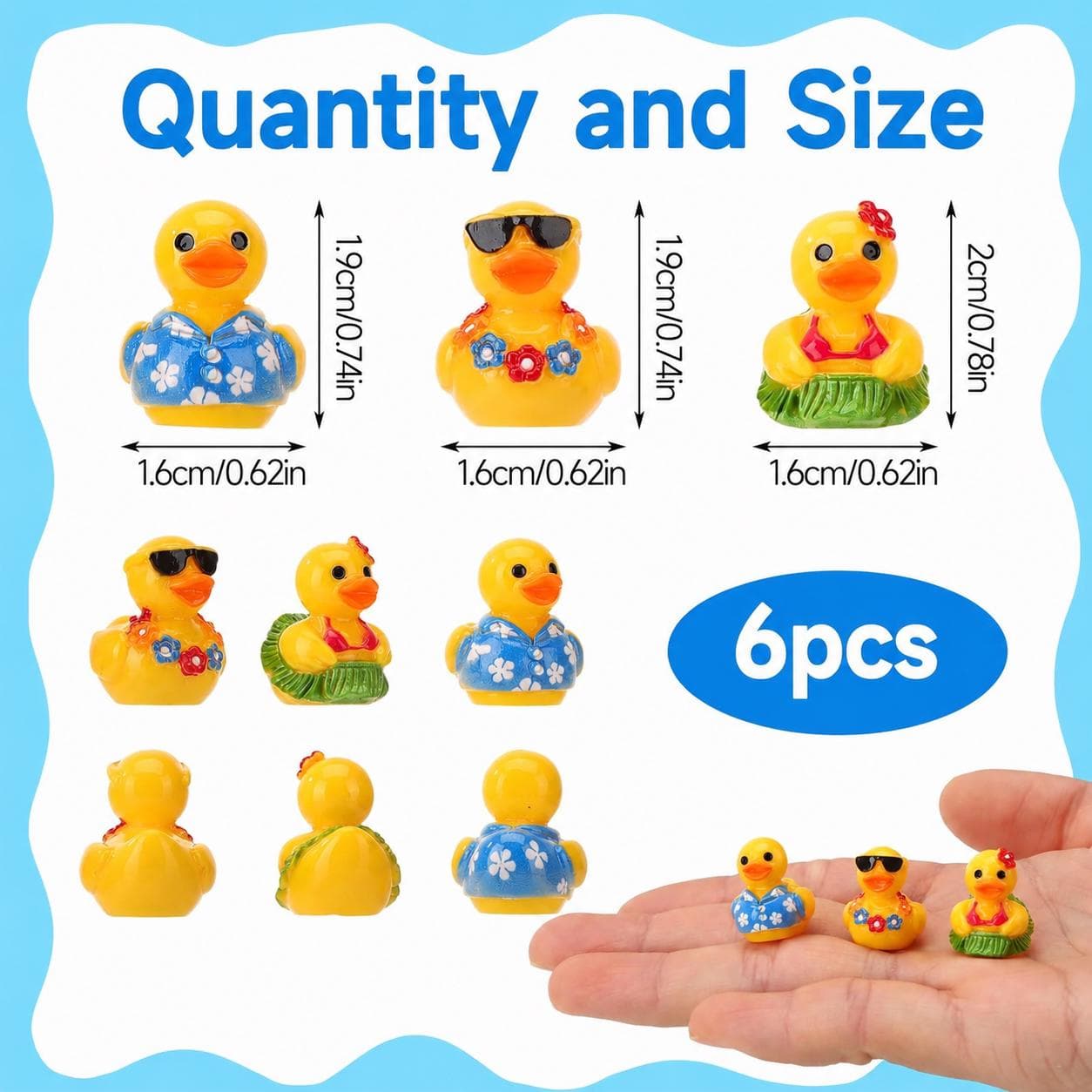 6PCS Hawaiian Summer Mini Resin Ducks - Thumbnail 2