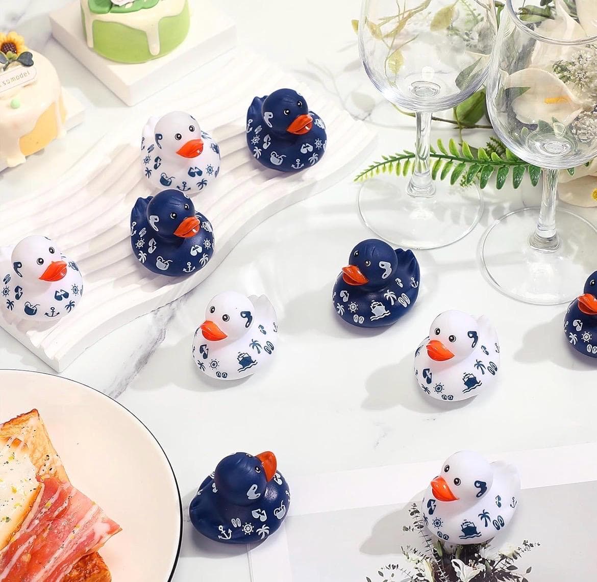 8pcs Cruise Ducks for Hiding – 2 Inch Mini Rubber Duck Set, 4 Blue & 4 White Nautical Ducks for Cruise Ships, Jeep Ducking and Gifts - Thumbnail 6