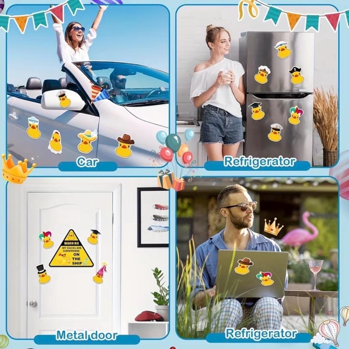 13PCS Cruise Duck Magnets Set, Rubber Duck Magnetic Stickers for Cruise Cabin Door, Cute Refrigerator & Car Magnets, Reusable Non-Adhesive - Thumbnail 6