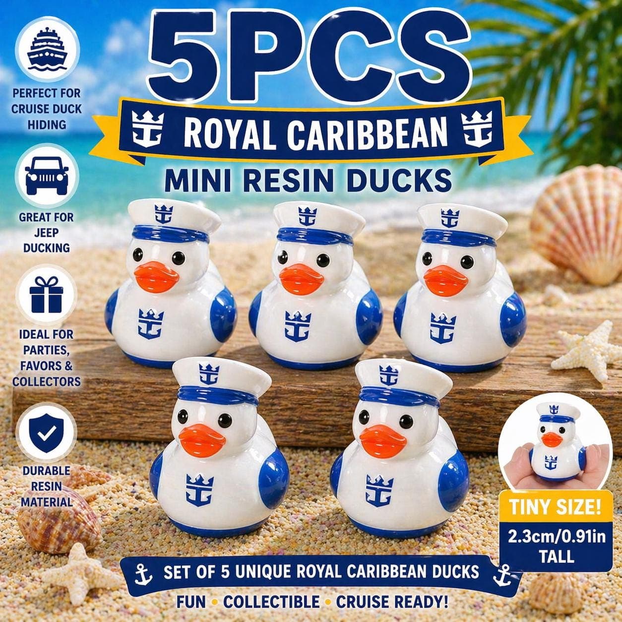 Set of 5 Mini Resin Sailor Ducks – Royal Caribbean Inspired Cruise Game - Image 1