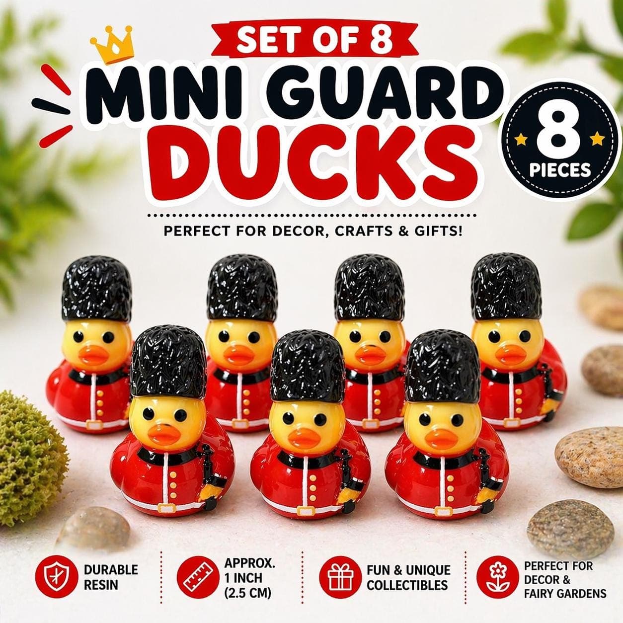 Set of 8 Mini Guard Ducks – British Soldier Resin Collectibles (Approx. 1 Inch) - Image 1