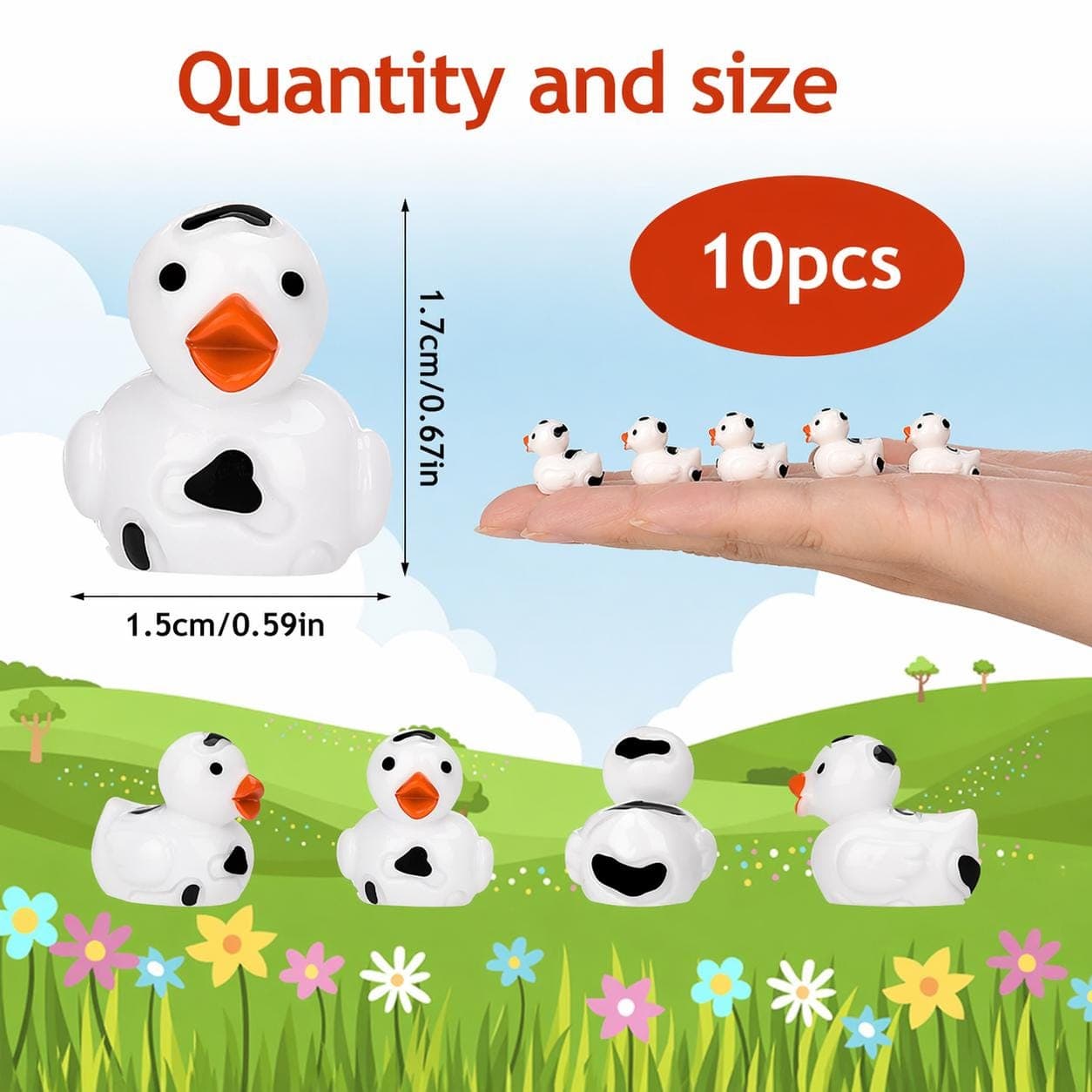 10pcs Cow Print Mini Ducks – Black and White Resin Cow Ducks – Tiny Duck Set – Jeep Ducking, Cruise Hide & Seek, Cake Decor, Party Favors - Image 1