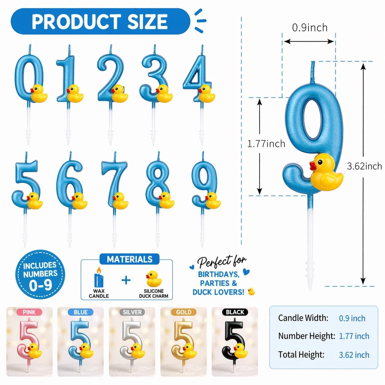 Duck Charm Number Candles Set 0–9 – Silicone Rubber Duck Cake Topper - Thumbnail 2