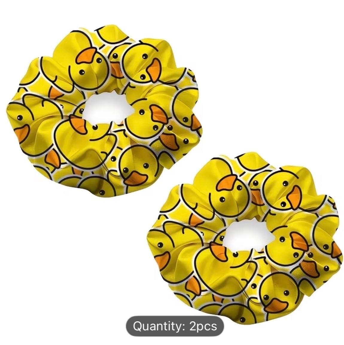 2pc Cute Yellow Duck Scrunchies for Women | Duck Print Hair Ties | Soft Elastic Ponytail Holders | Fun Duck Hair Accessories - Thumbnail 2