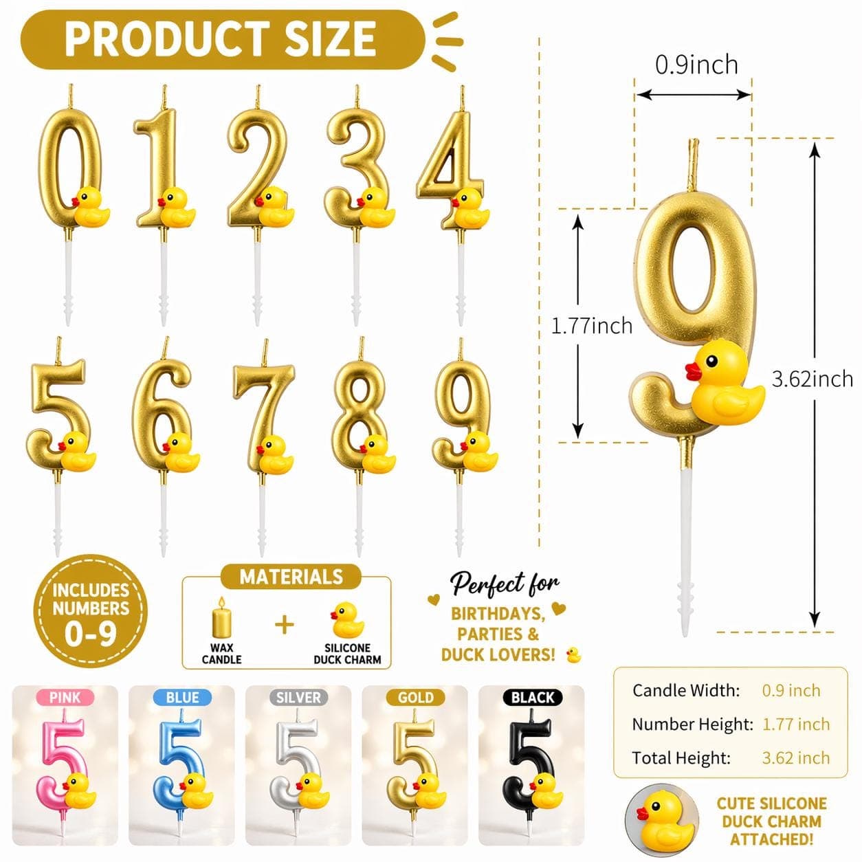 Duck Charm Number Candles Set 0–9 – Silicone Rubber Duck Cake Topper - Thumbnail 5