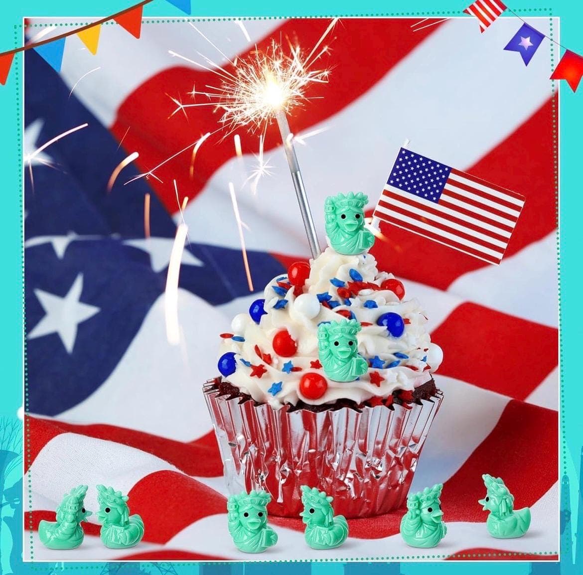 Mini Statue of Liberty Ducks, 5pc Resin Collectible Set, Patriotic Cruise Jeep Decor - Thumbnail 3