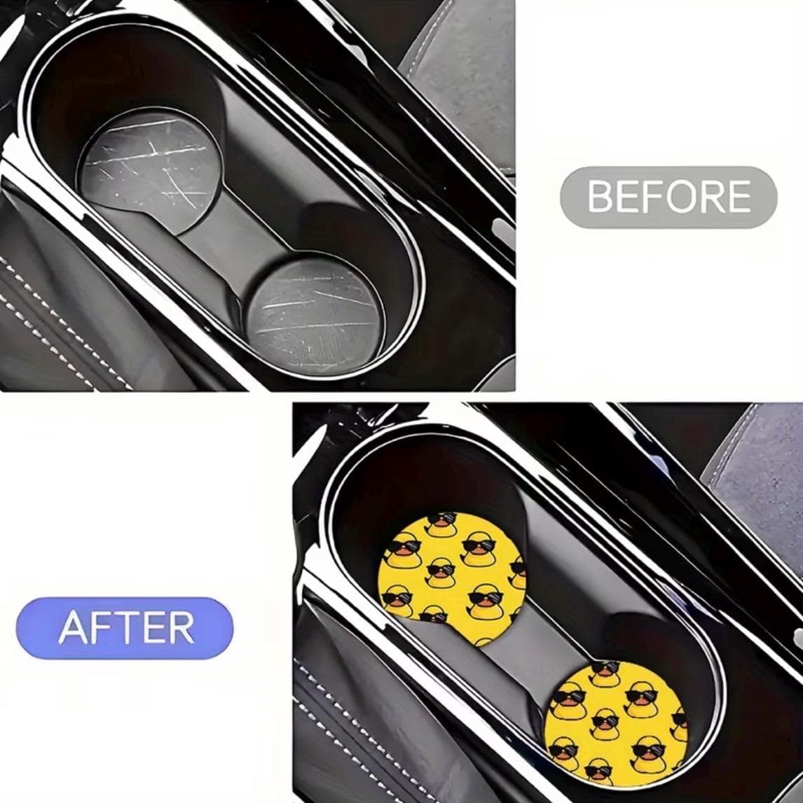 Set of 2 Yellow Duck Car Coasters with Sunglasses, Cute Duck Cup Holder Inserts, Absorbent Ceramic Car Accessories for SUV Truck Jeep - Thumbnail 6