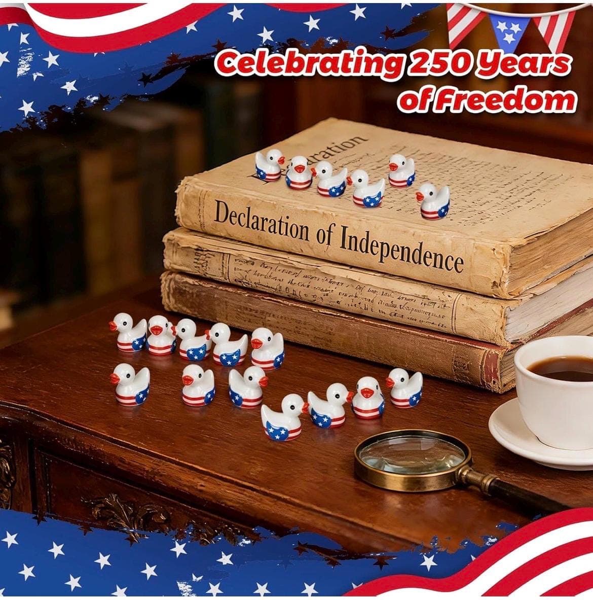 Set of 10 Patriotic Mini Resin Ducks | USA Flag Theme Party Favors, Decor - Thumbnail 5