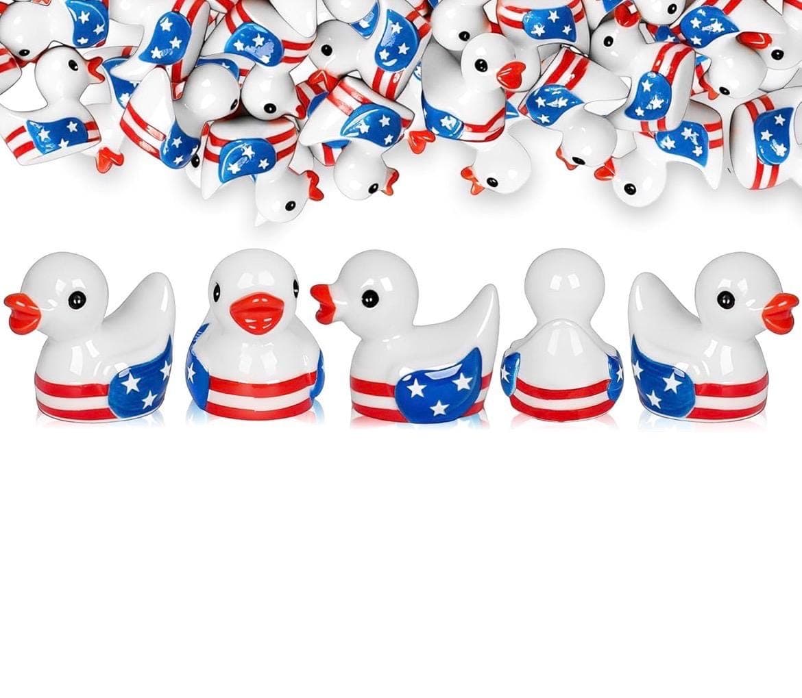 Set of 10 Patriotic Mini Resin Ducks | USA Flag Theme Party Favors, Decor - Thumbnail 3
