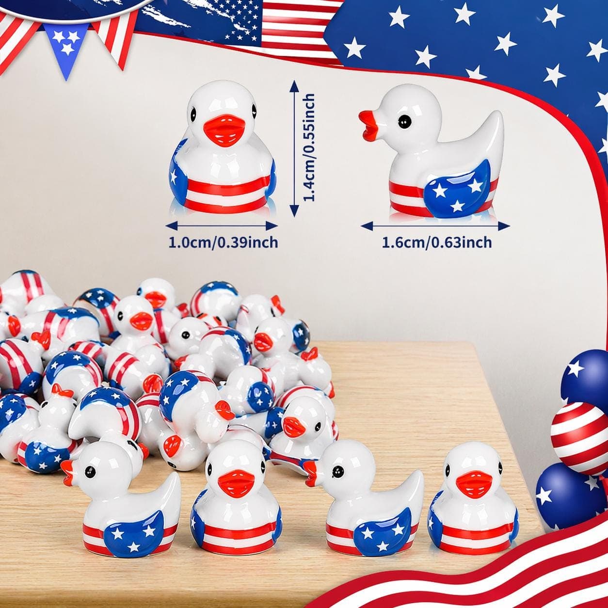 Set of 10 Patriotic Mini Resin Ducks | USA Flag Theme Party Favors, Decor - Thumbnail 2