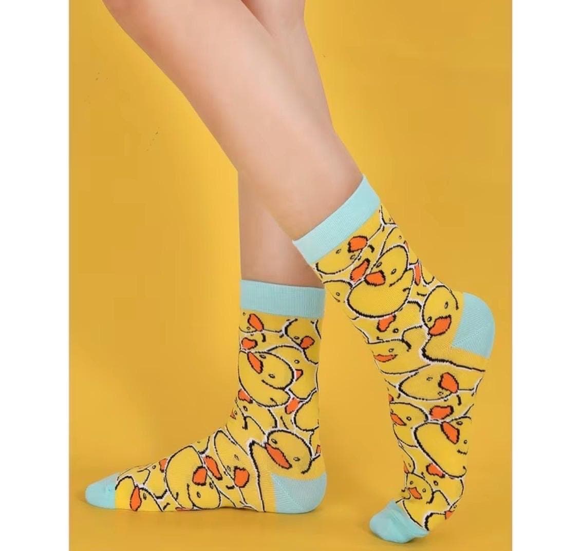 Cute Duck Socks for Women & Men, Funny Duck Print Crew Socks, Novelty Animal Socks, Cozy Casual Gift Socks, 1 Pair Unisex Duck Socks - Thumbnail 2