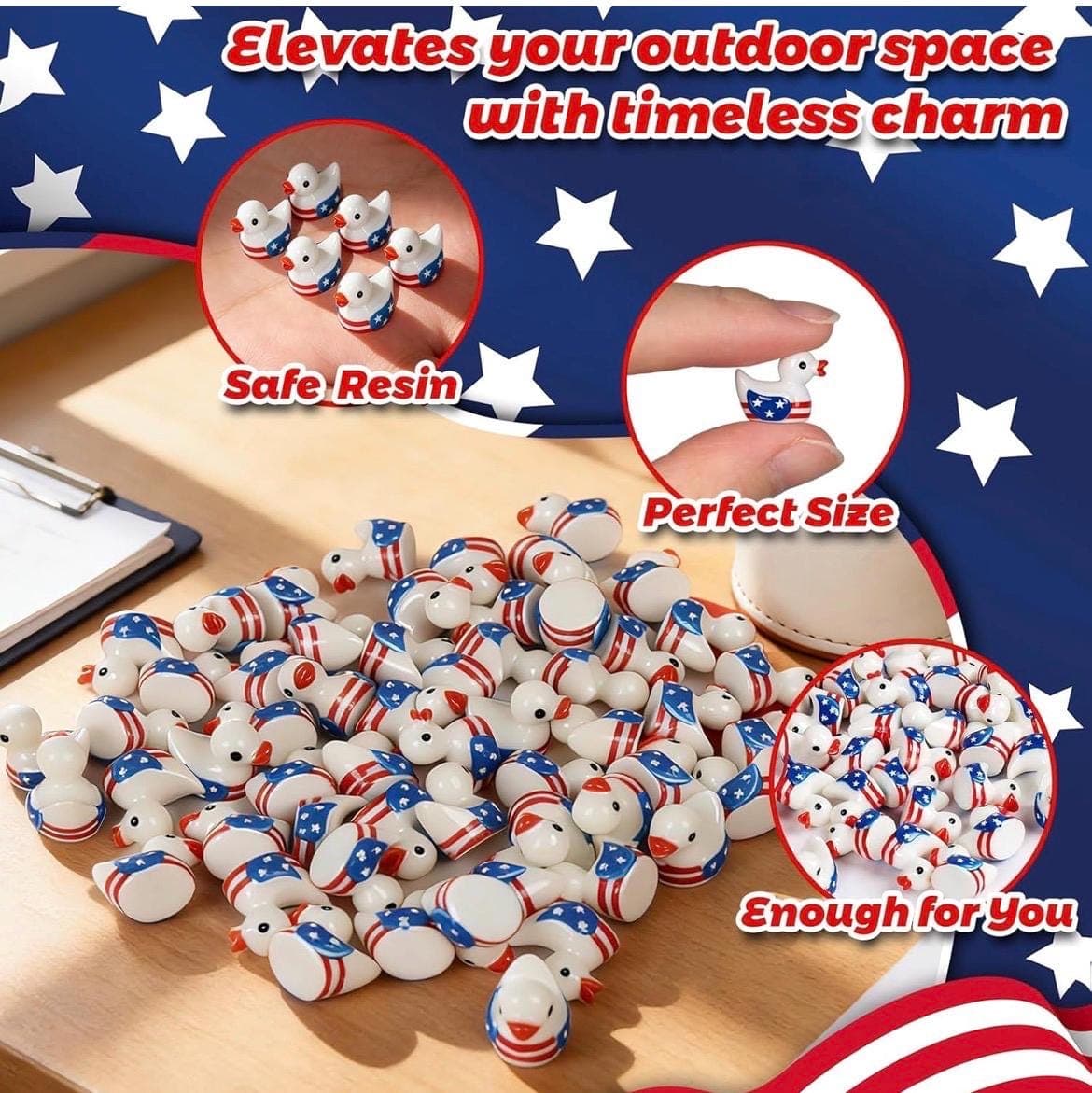 Set of 10 Patriotic Mini Resin Ducks | USA Flag Theme Party Favors, Decor - Thumbnail 4