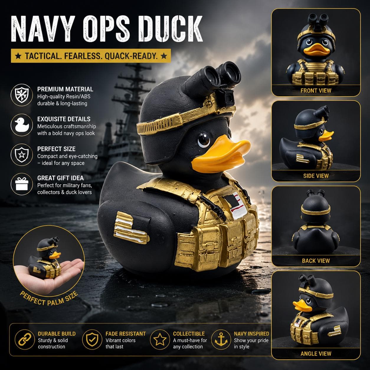 Navy Ops Tactical Rubber Duck, Military Duck Figurine, Resin ABS Navy Special Forces Duck, Collectible Duck Gift for Veterans & Military Fan - Image 1