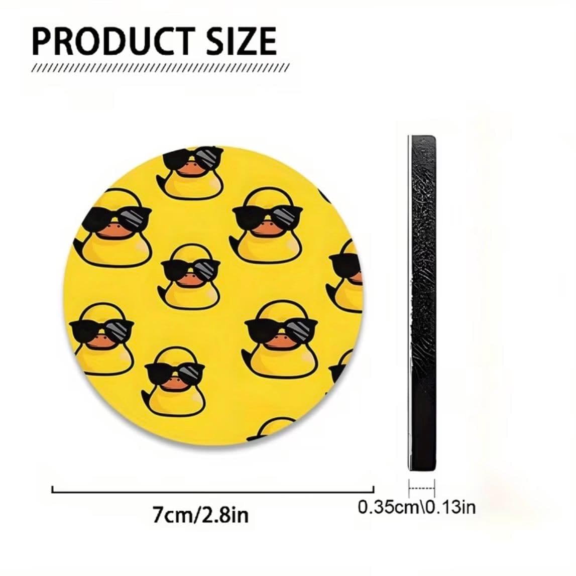 Set of 2 Yellow Duck Car Coasters with Sunglasses, Cute Duck Cup Holder Inserts, Absorbent Ceramic Car Accessories for SUV Truck Jeep - Thumbnail 2