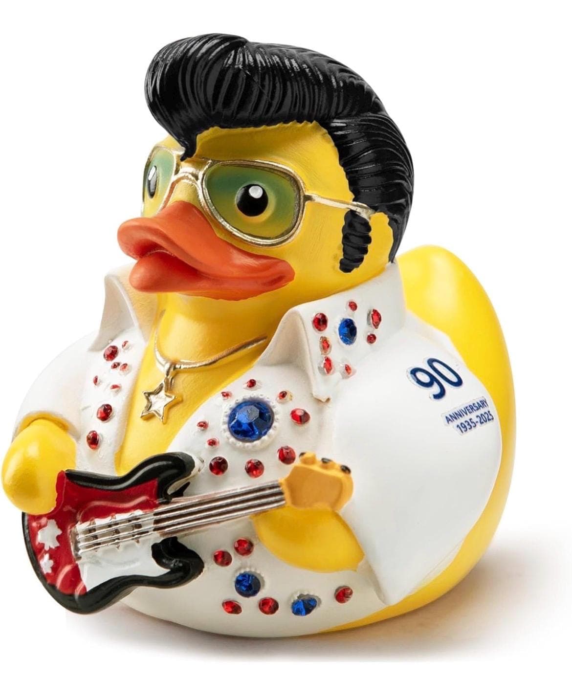 Elvis Themed Resin Duck, White Jumpsuit Rhinestones, Decorative Collectible Toy - Image 1