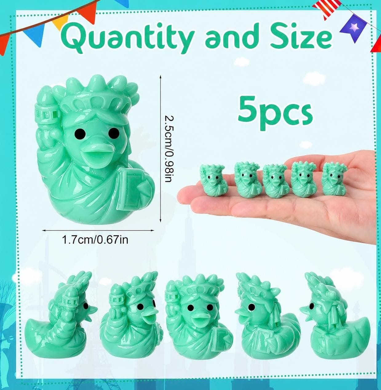 Mini Statue of Liberty Ducks, 5pc Resin Collectible Set, Patriotic Cruise Jeep Decor - Thumbnail 2