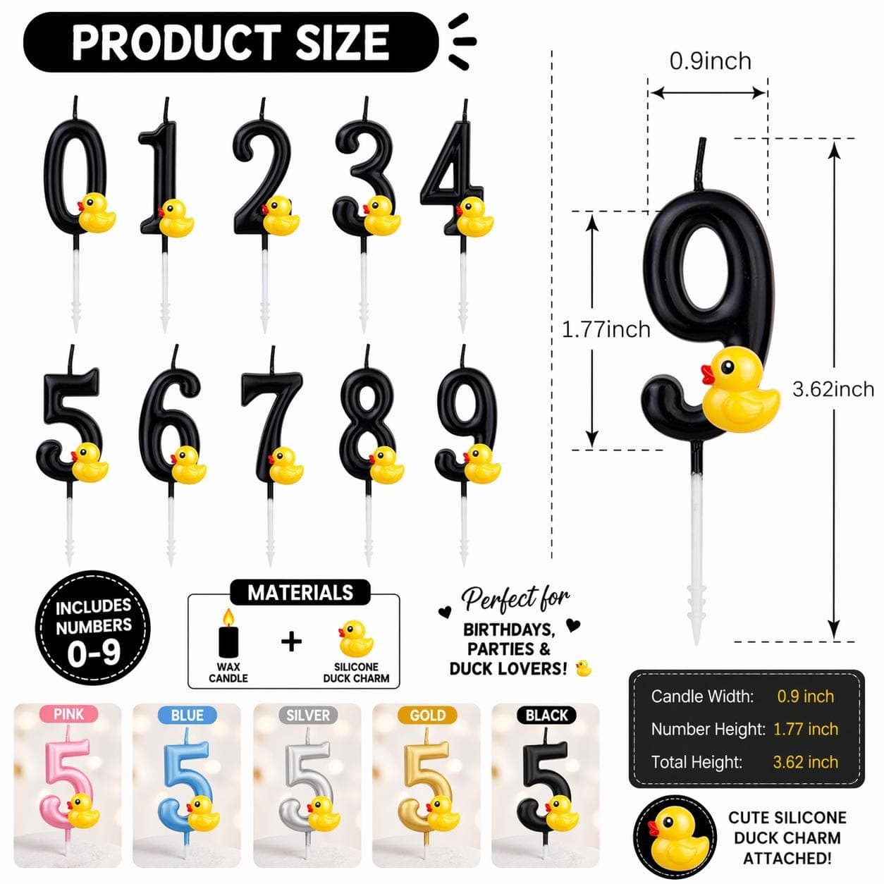 Duck Charm Number Candles Set 0–9 – Silicone Rubber Duck Cake Topper - Thumbnail 4