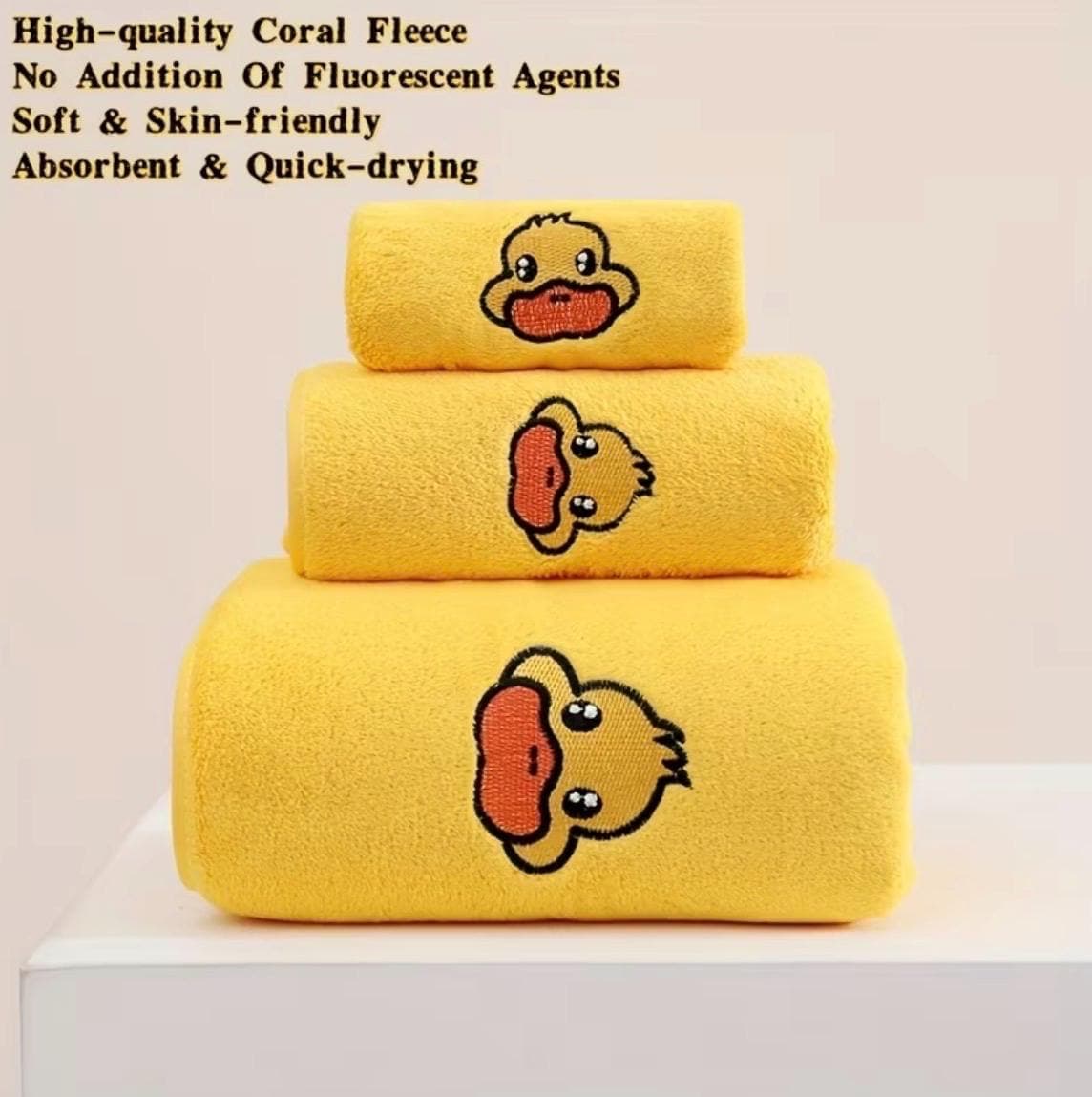 Cute Little Yellow Duck Bath Towel Set, Embroidered Duck Towels, Soft Quick Dry Bathroom Towels, Travel Towel Set, Duck Lover Gift - Thumbnail 4