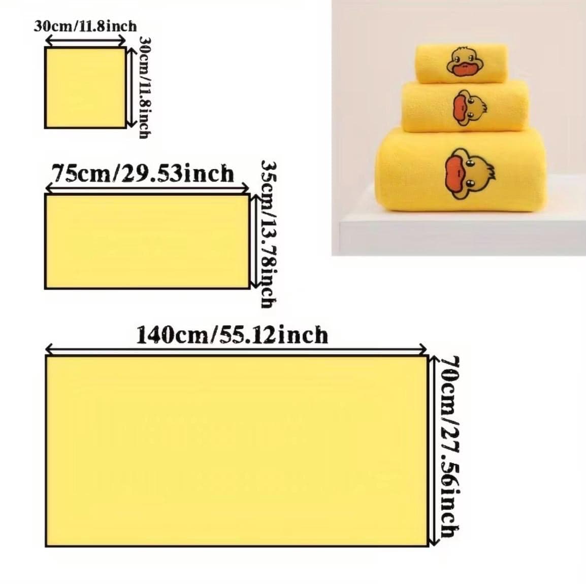 Cute Little Yellow Duck Bath Towel Set, Embroidered Duck Towels, Soft Quick Dry Bathroom Towels, Travel Towel Set, Duck Lover Gift - Thumbnail 3