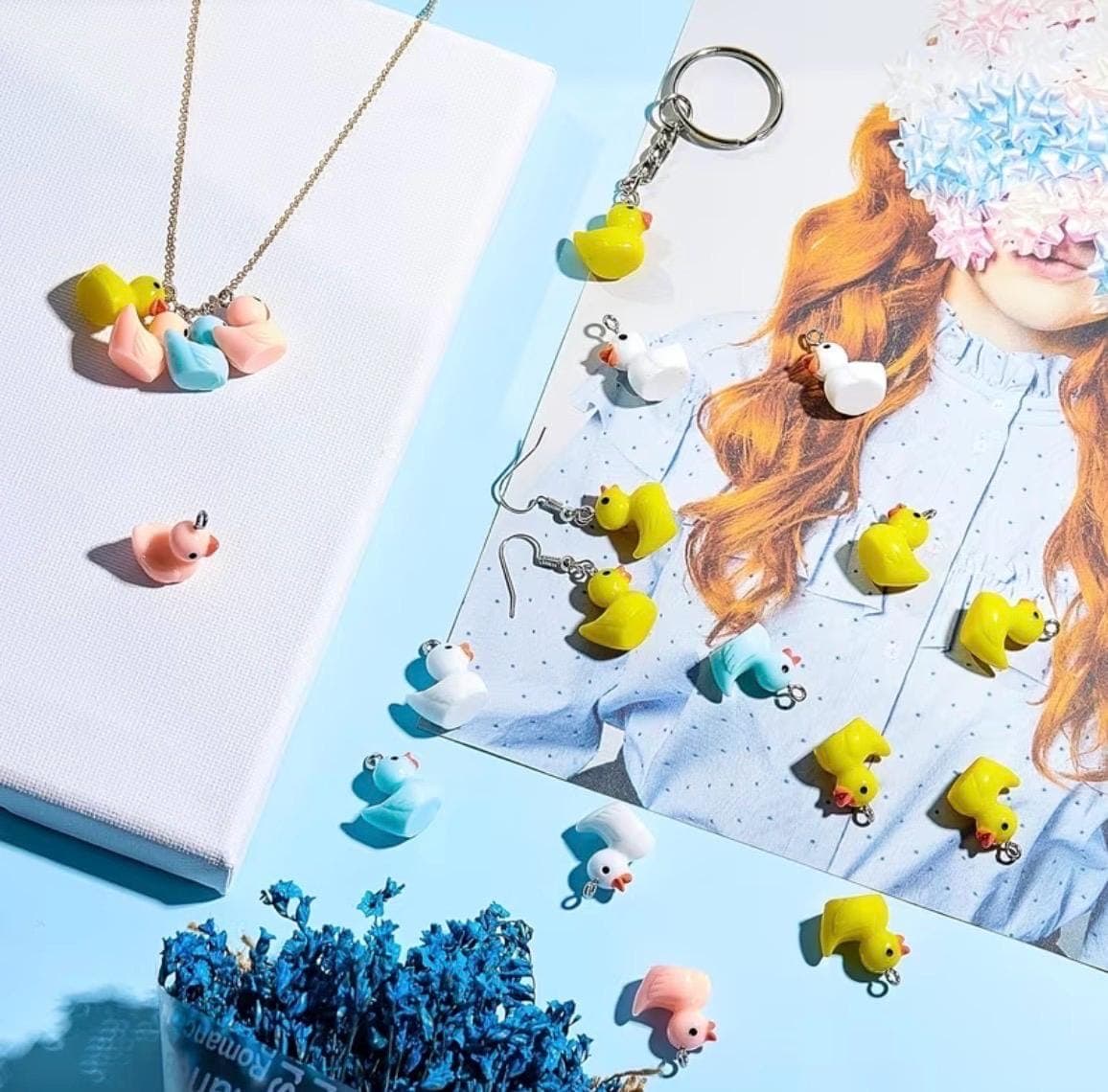 10pc Mini Resin Duck Charms for Jewelry Making, Random Color Duck Pendants, DIY Bracelet Necklace Earring Accessories, Cute Tiny Duck Craft - Thumbnail 7
