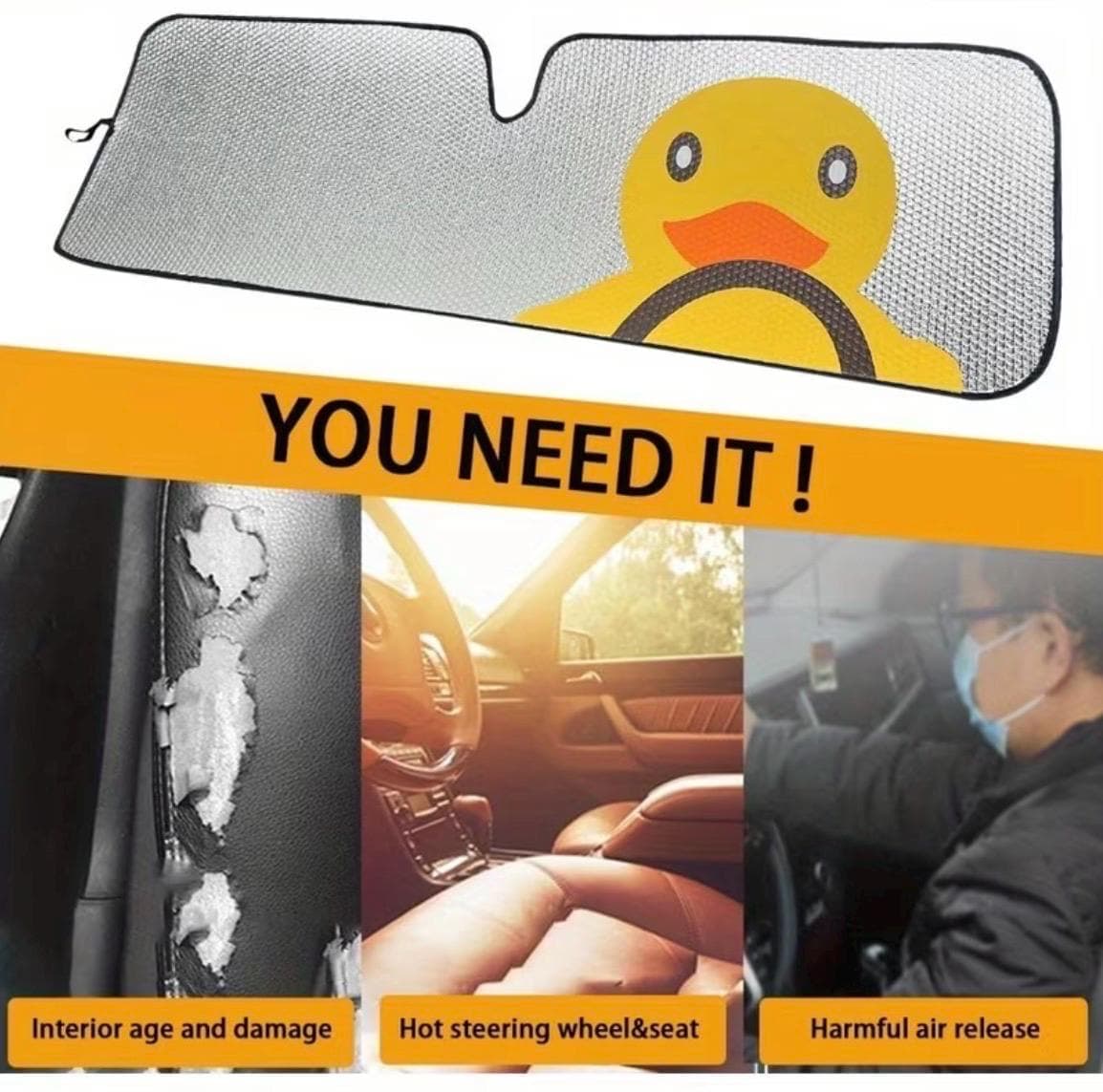Duck Windshield Sunshade for Jeep Wrangler & Gladiator, Funny Duck Heat Shield Sun Visor Cover, Foldable UV Blocker for Jeep Truck or Car - Thumbnail 6