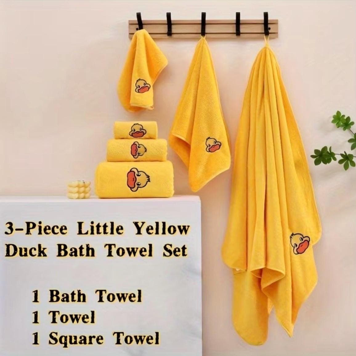 Cute Little Yellow Duck Bath Towel Set, Embroidered Duck Towels, Soft Quick Dry Bathroom Towels, Travel Towel Set, Duck Lover Gift - Thumbnail 2