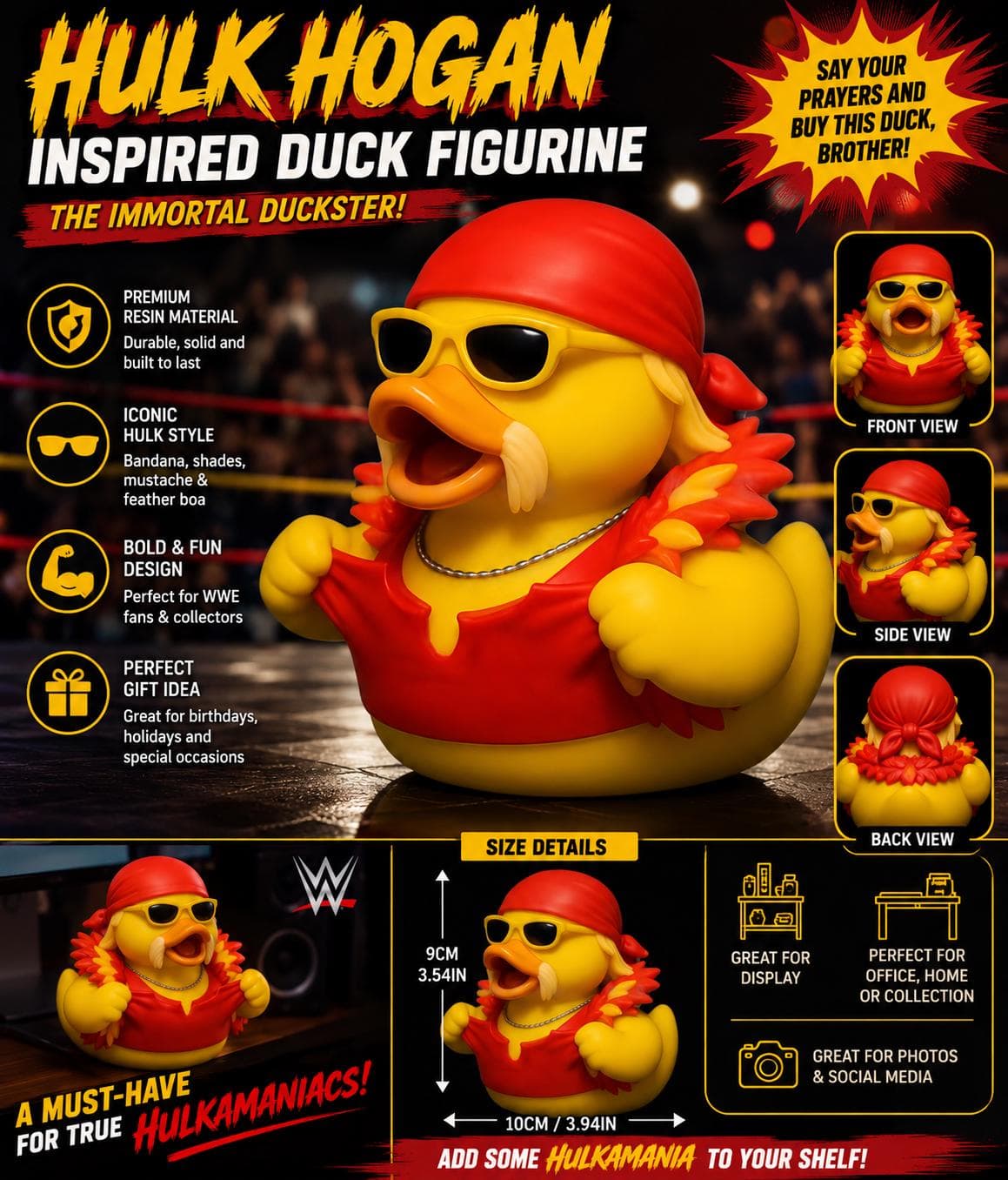 Hulk Hogan Inspired Rubber Duck Figurine | Wrestling Duck Collectible | Funny Resin Duck Decor | WWE Fan Gift | Jeep & Cruise Duck - Image 1