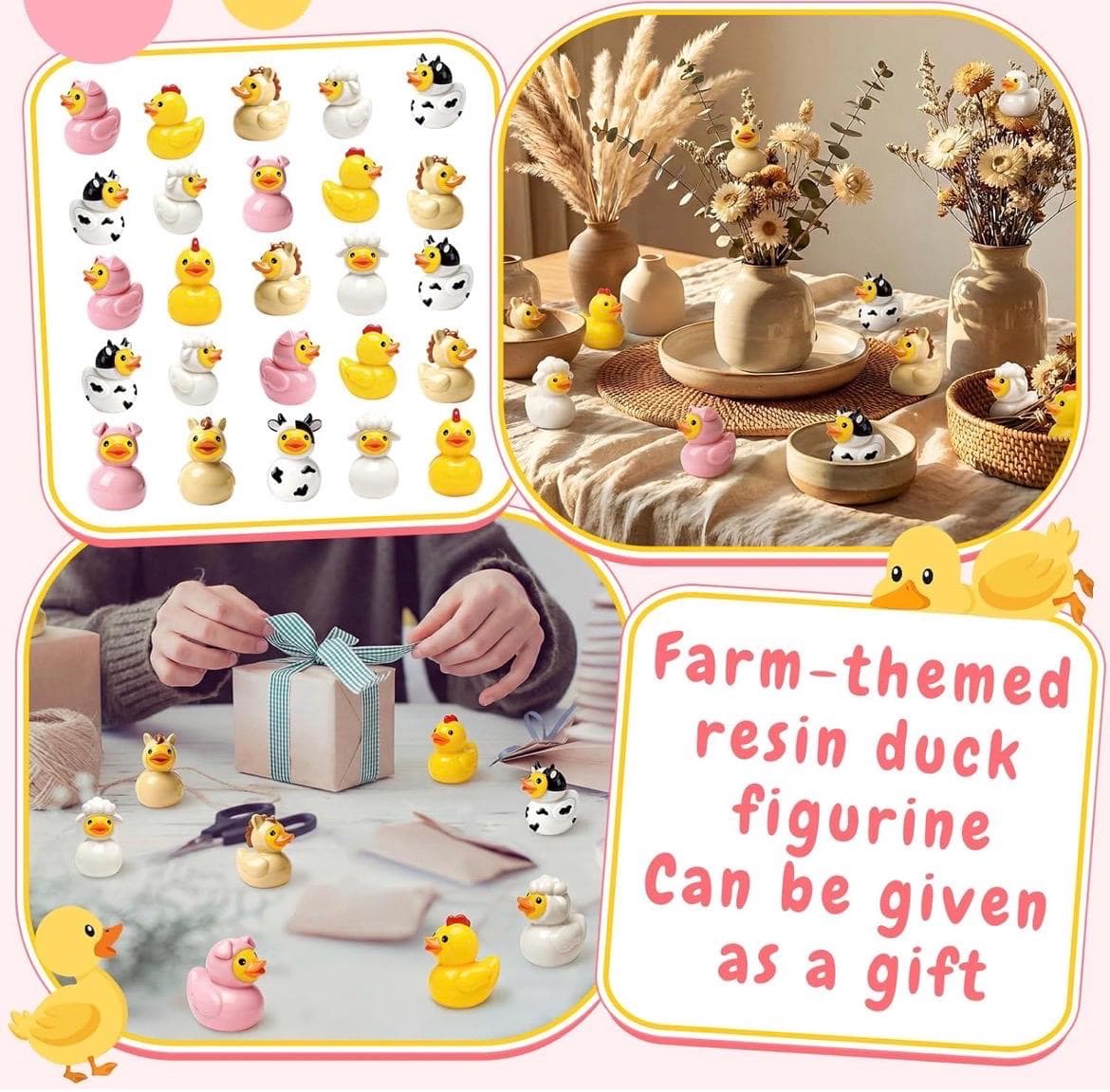 Set of 5 Farm Animal Resin Ducks, Mini Collectible Figurines, Jeep Cruise Fun - Thumbnail 4