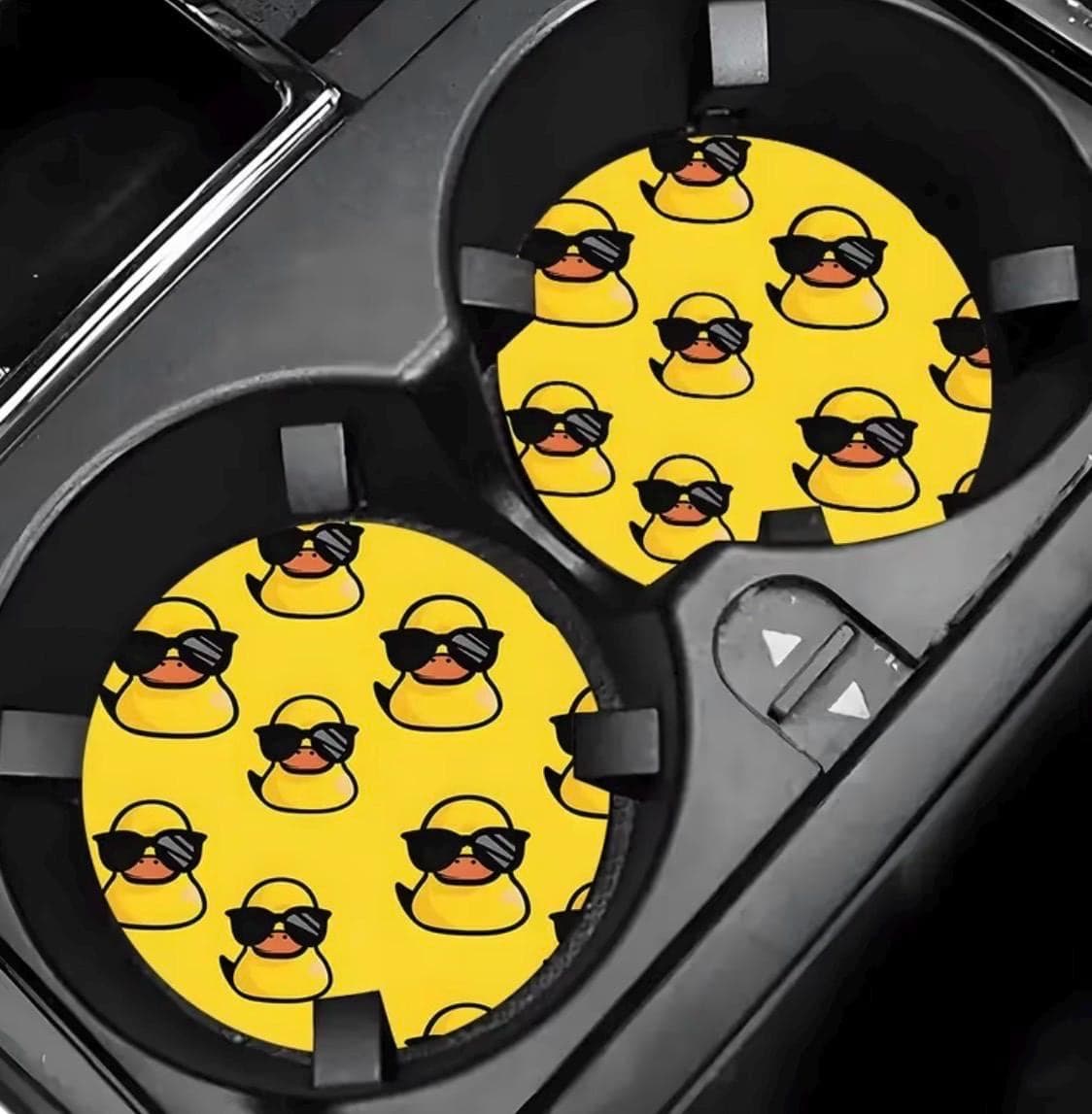 Set of 2 Yellow Duck Car Coasters with Sunglasses, Cute Duck Cup Holder Inserts, Absorbent Ceramic Car Accessories for SUV Truck Jeep - Thumbnail 4