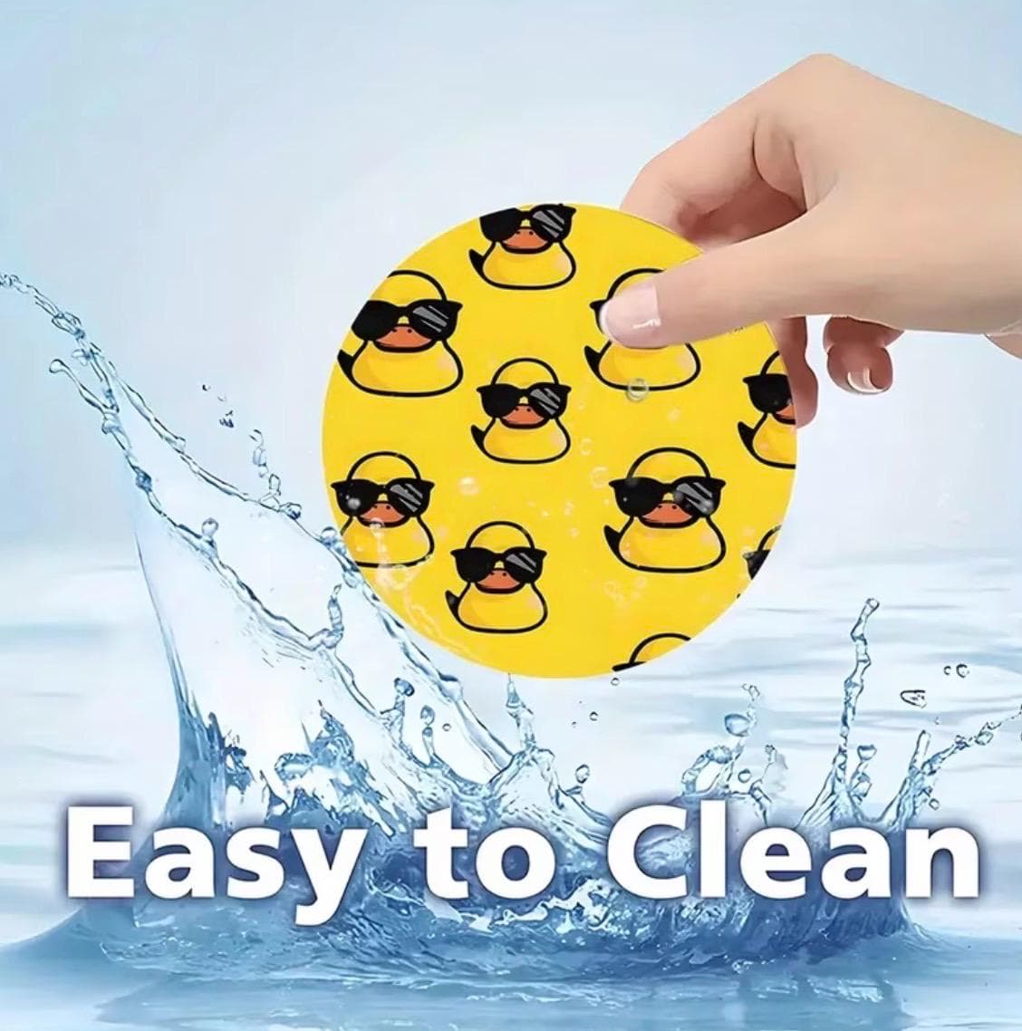 Set of 2 Yellow Duck Car Coasters with Sunglasses, Cute Duck Cup Holder Inserts, Absorbent Ceramic Car Accessories for SUV Truck Jeep - Thumbnail 5