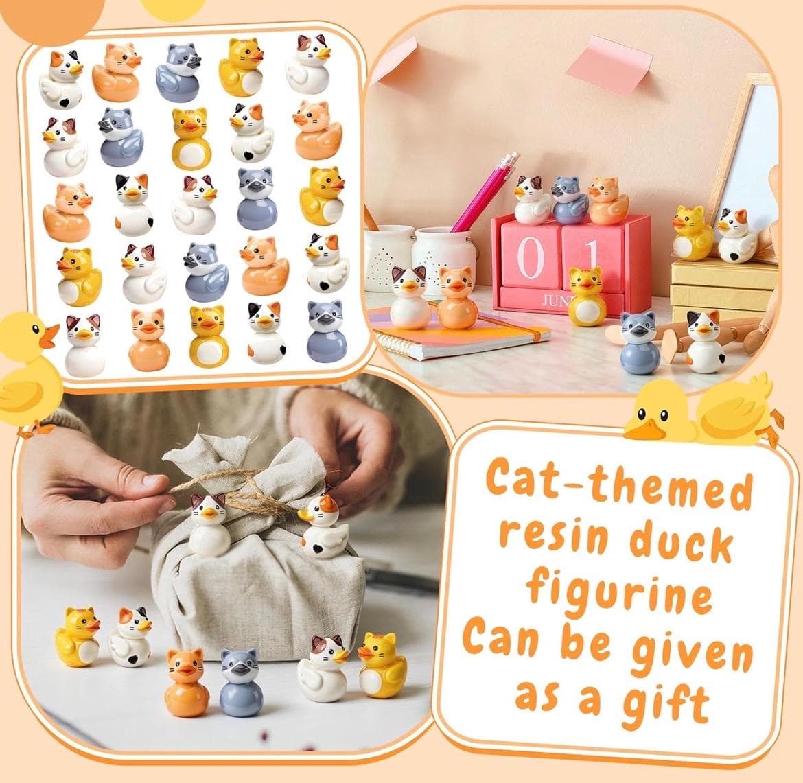 Set of 5 Cat Themed Mini Resin Ducks, Collectible Animal Figurines, Jeep Cruise Fun - Thumbnail 5