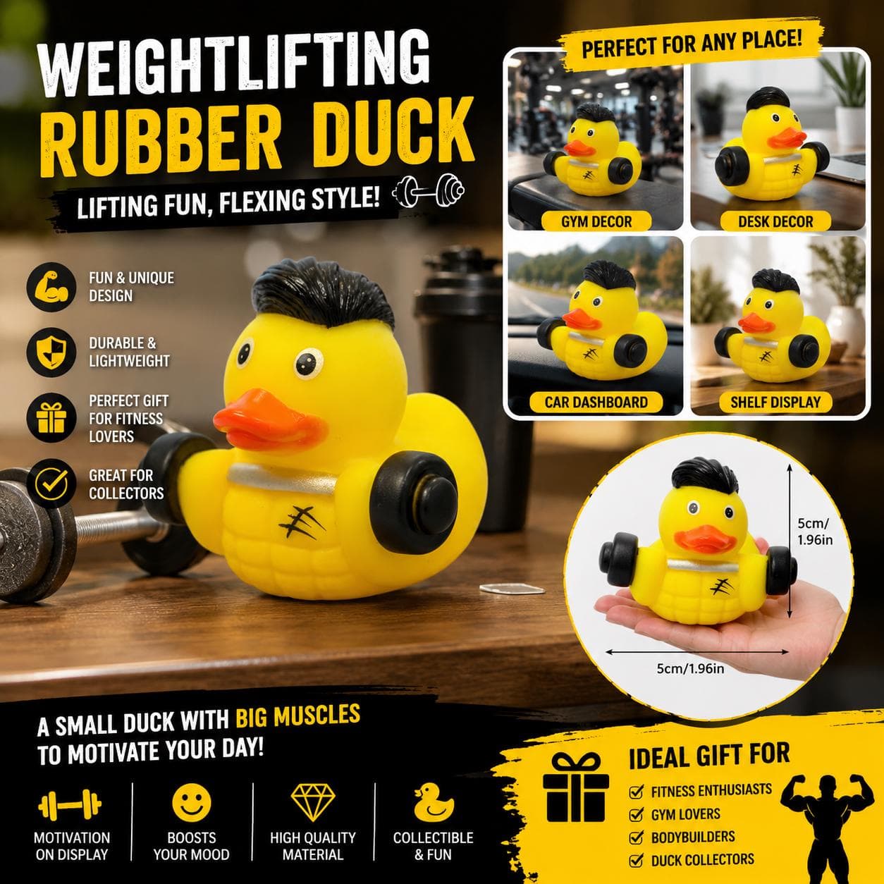 Fitness Rubber Duck Weightlifter Rubber Duck – Funny Gym Duck Ornament, Workout Duck Desk Decor, Bodybuilder Duck Gift, Jeep Cruise Duck - Image 1