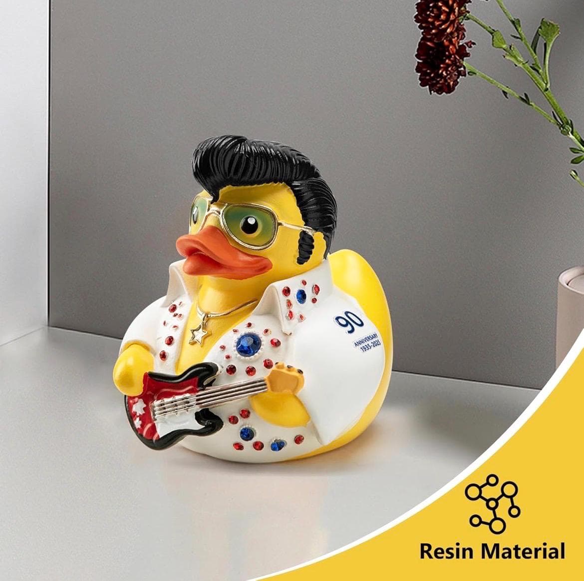 Elvis Themed Resin Duck, White Jumpsuit Rhinestones, Decorative Collectible Toy - Thumbnail 4
