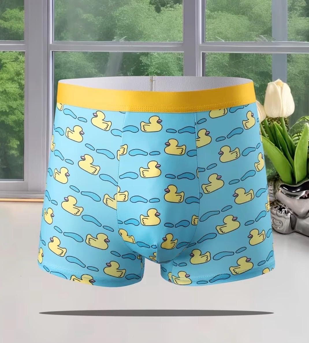 Funny Duck Print Men’s Boxer Briefs, Cute Rubber Duck Underwear, Soft Breathable Stretch Underwear, Novelty Duck Boxers Gift for Men - Thumbnail 2