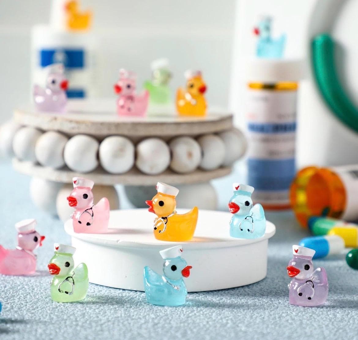 5pc Glow in the Dark Nurse Ducks Set, Mini Resin Nurse Duck Figurines, Nurse Appreciation Gift, Cruise Ducks, Jeep Ducks, Desk Decor - Thumbnail 5