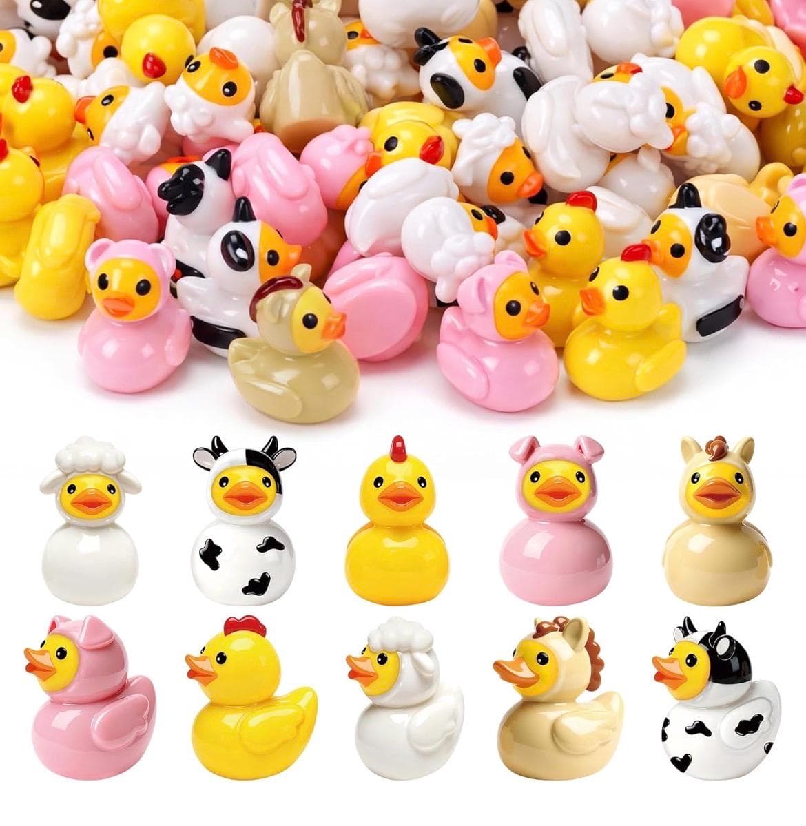 Set of 5 Farm Animal Resin Ducks, Mini Collectible Figurines, Jeep Cruise Fun - Thumbnail 3