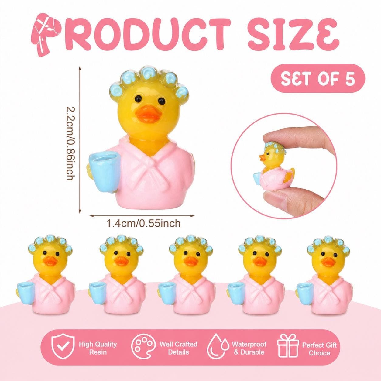 Mini Spa Ducks Set of 5, Bathrobe Rubber Ducks with Coffee & Curlers, Jeep Ducks Cruise Ducks, Self Care Gift, Tiny Resin Ducks - Image 1