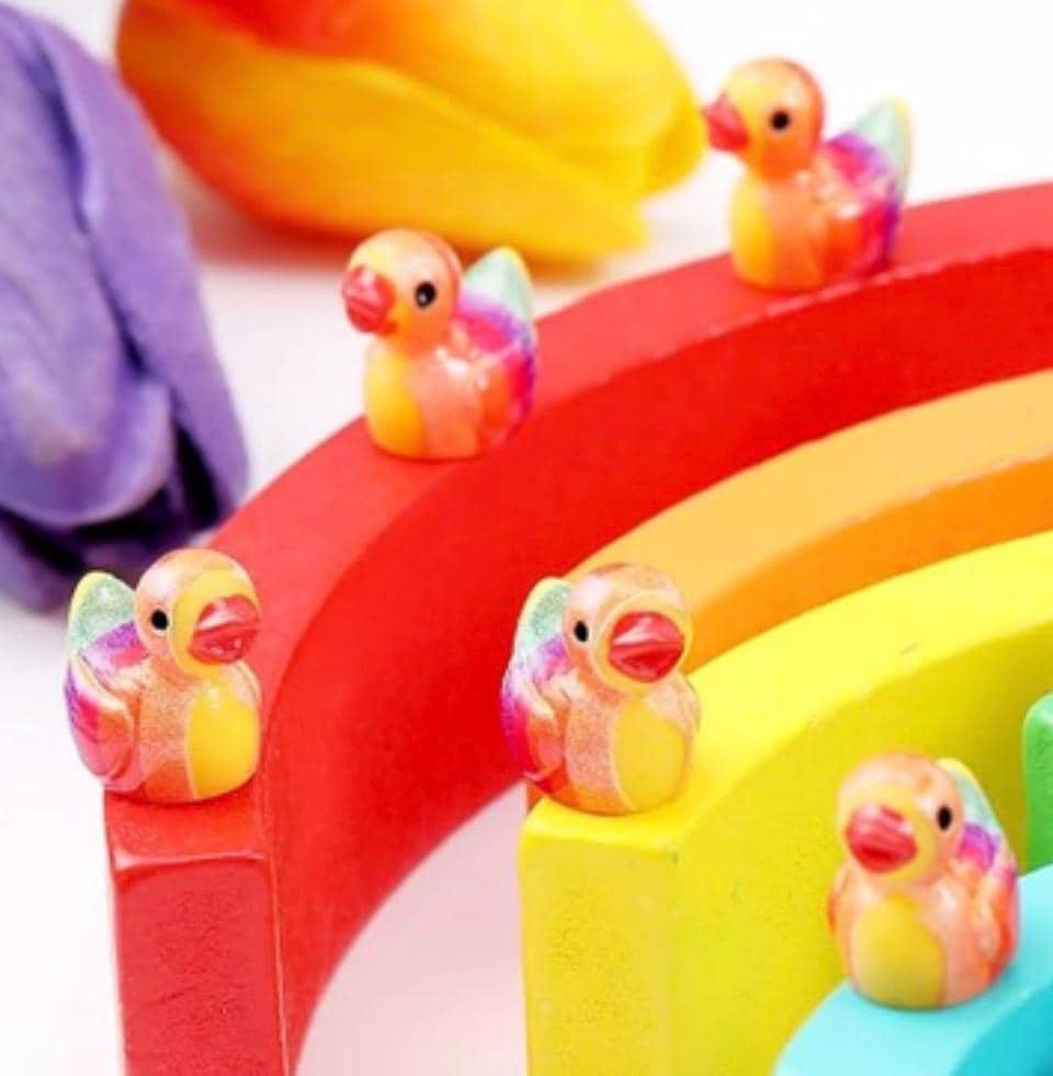Set of 10 Rainbow Mini Resin Ducks, Tiny Figurines, Fairy Garden Decor Pride Ducks - Thumbnail 4